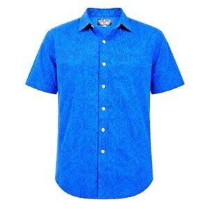 👕 AISOKULA Fiji Men’s XL Short Sleeve Button-Up Shirt – Blue & Black Print